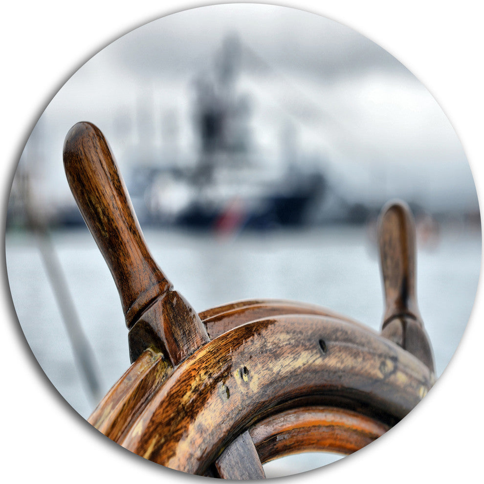 Steering Wheel Sailboat, Landscape Photography Round Metal Artwork, 23"