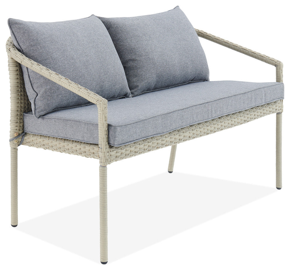 Windham All-Weather Wicker 2-Seat Outdoor Bench With Cushions