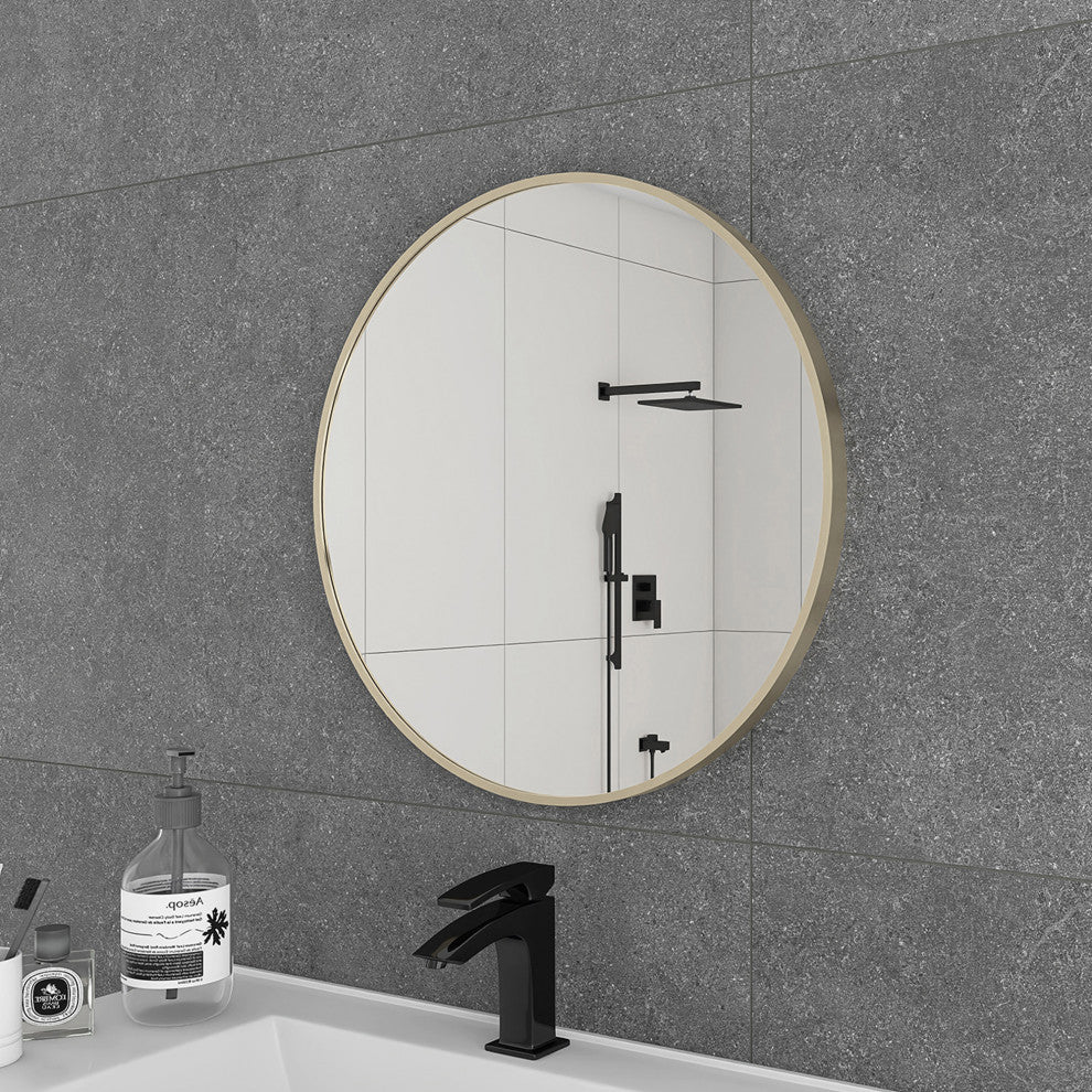 20" Round Framed Wall Mounted Bathroom Vanity Mirror, Light Gold