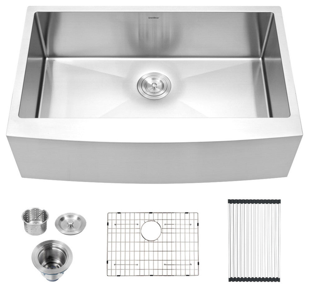 30" Stainless Steel Farmhouse Kitchen Sink 16 Gauge Single-Bowl Sink R10 Corner