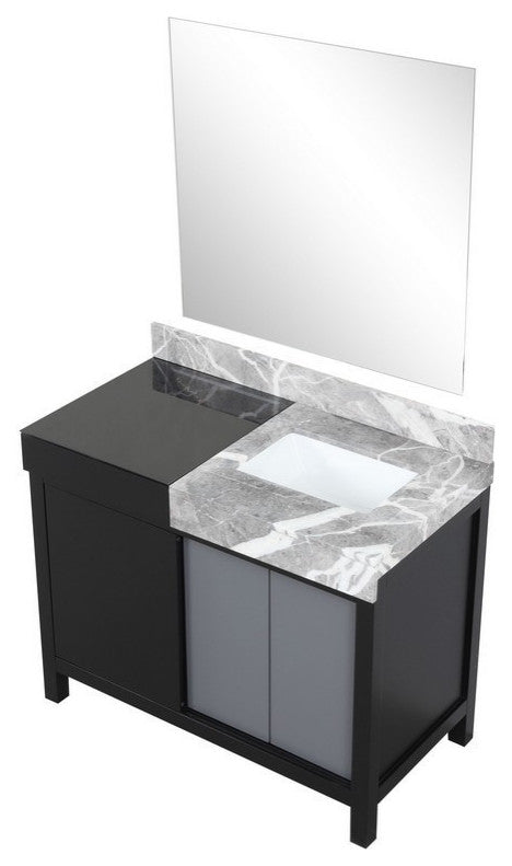 Zilara 42" Black and Grey Vanity, 34" Frameless Mirror