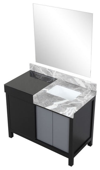 Zilara 42" Black and Grey Vanity, 34" Frameless Mirror