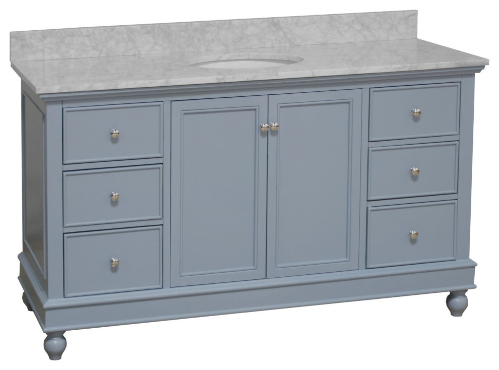 Bella 60" Bathroom Vanity, Powder Blue, Carrara Marble, Single Vanity