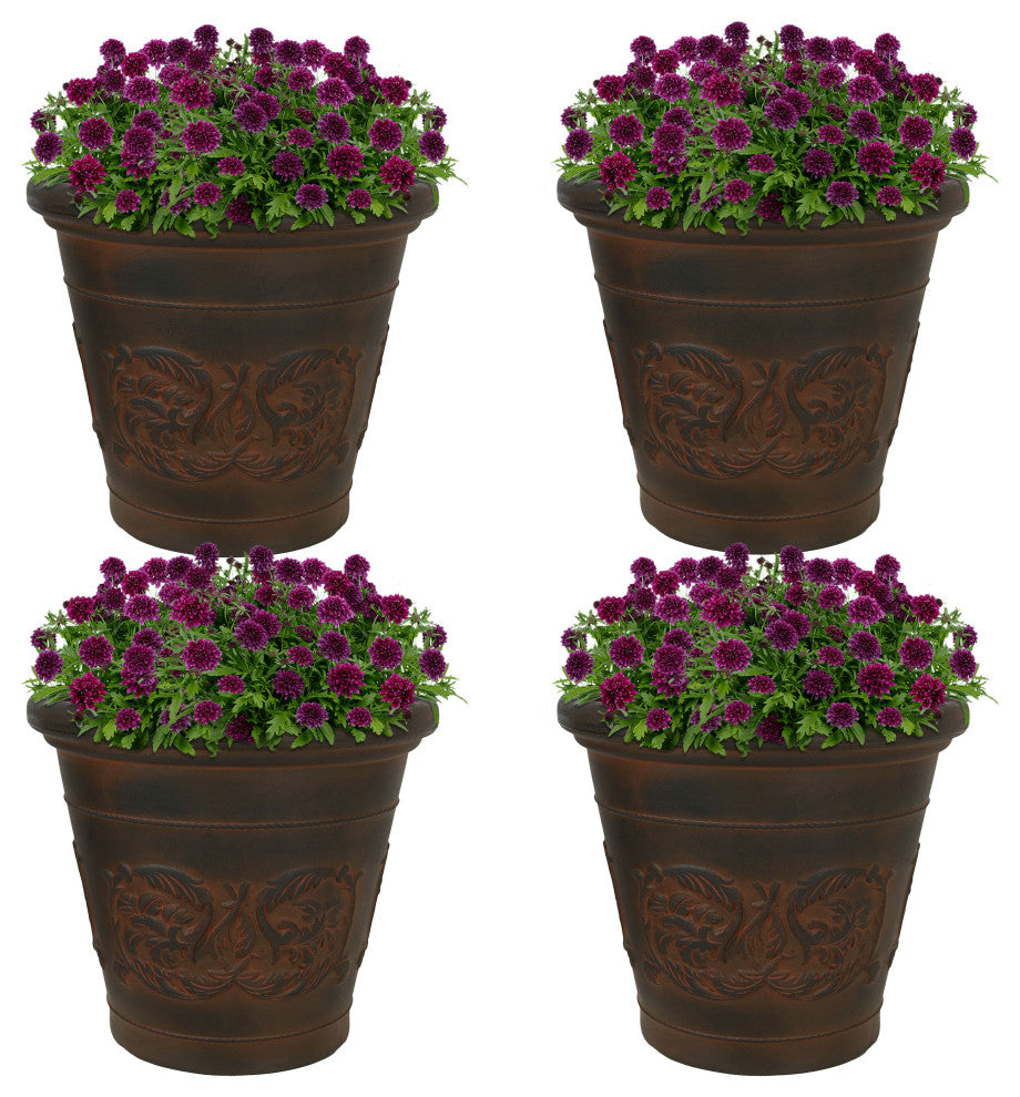 Sunnydaze Arabella Outdoor Flower Pot Planter , Rust Finish, 16", Set of 4