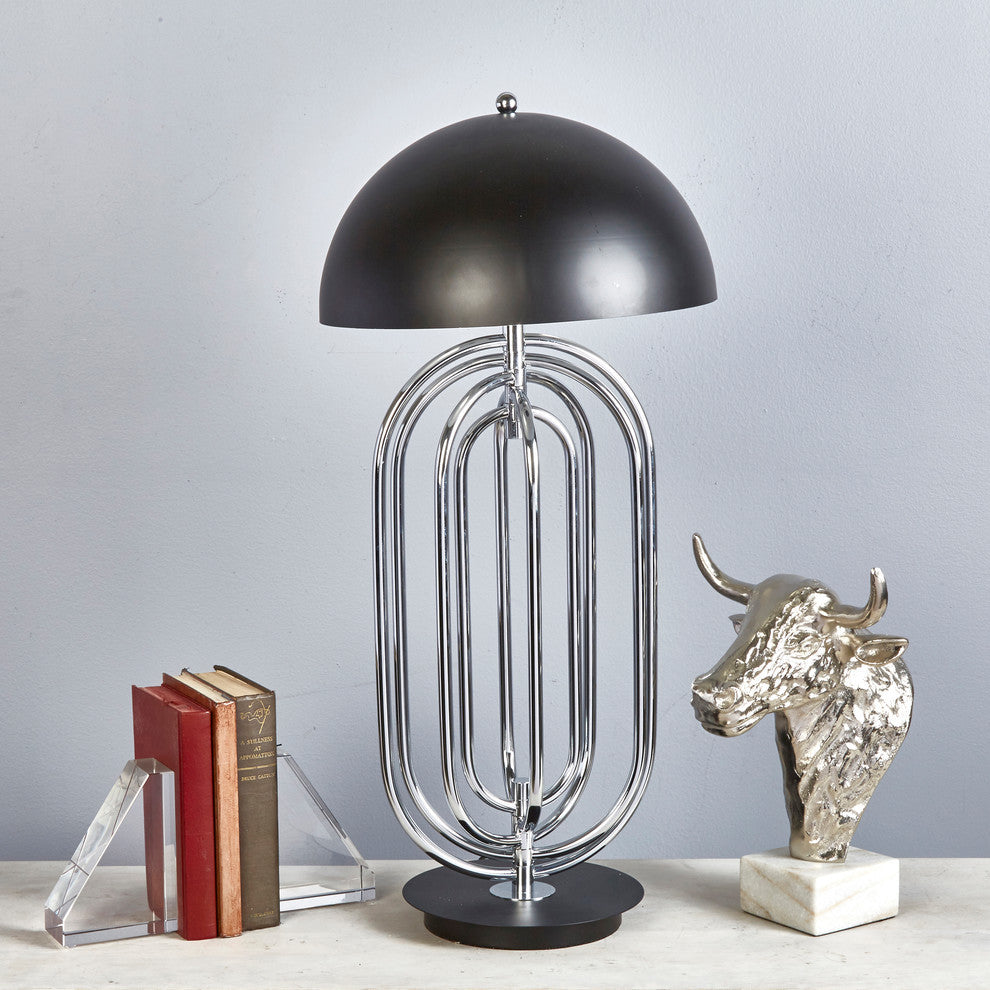 Metal 28" Art Deco Table Lamp, Silver