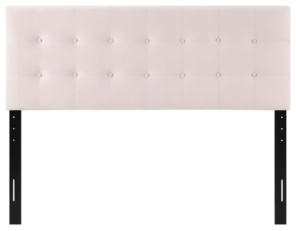 Contemporary Modern Bedroom Queen Size Tufted Headboard, Velvet Fabric, Pink