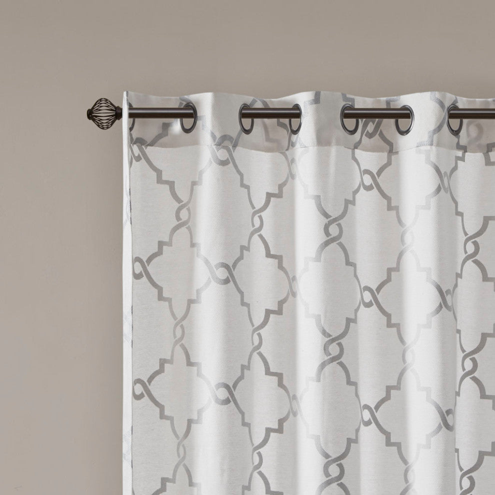 Madison Park Saratoga Fretwork Print Grommet Top Window Curtain Panel, Ivory