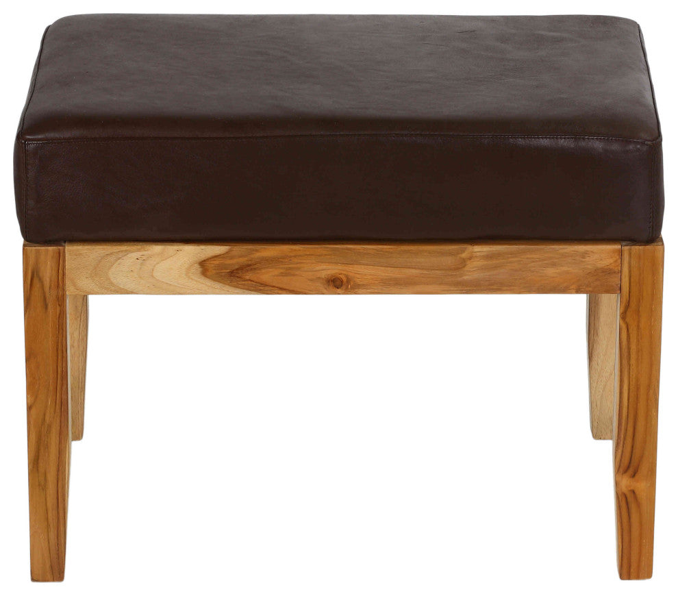 Bare Decor Luisa Bench Genuine 100% Leather and Teak, Brown