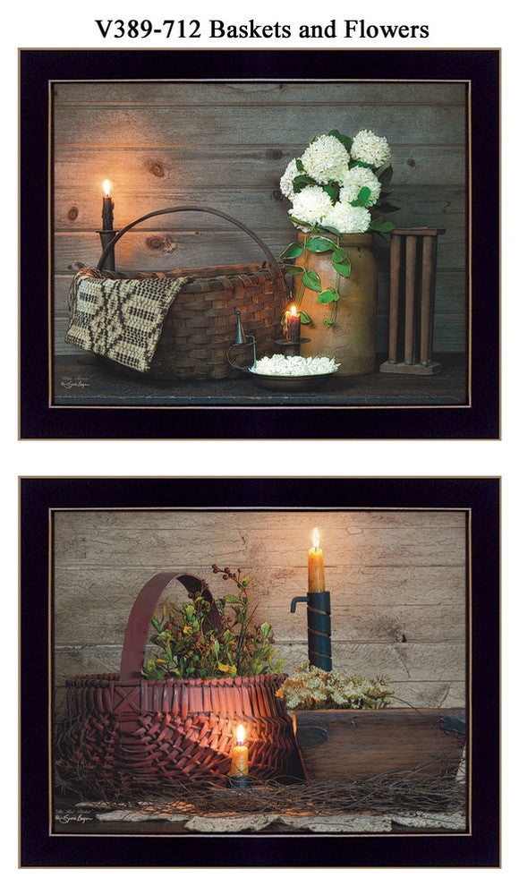 "Baskets and Flowers" Collection By Susan Boyer, Printed Wall Art, Black Frame