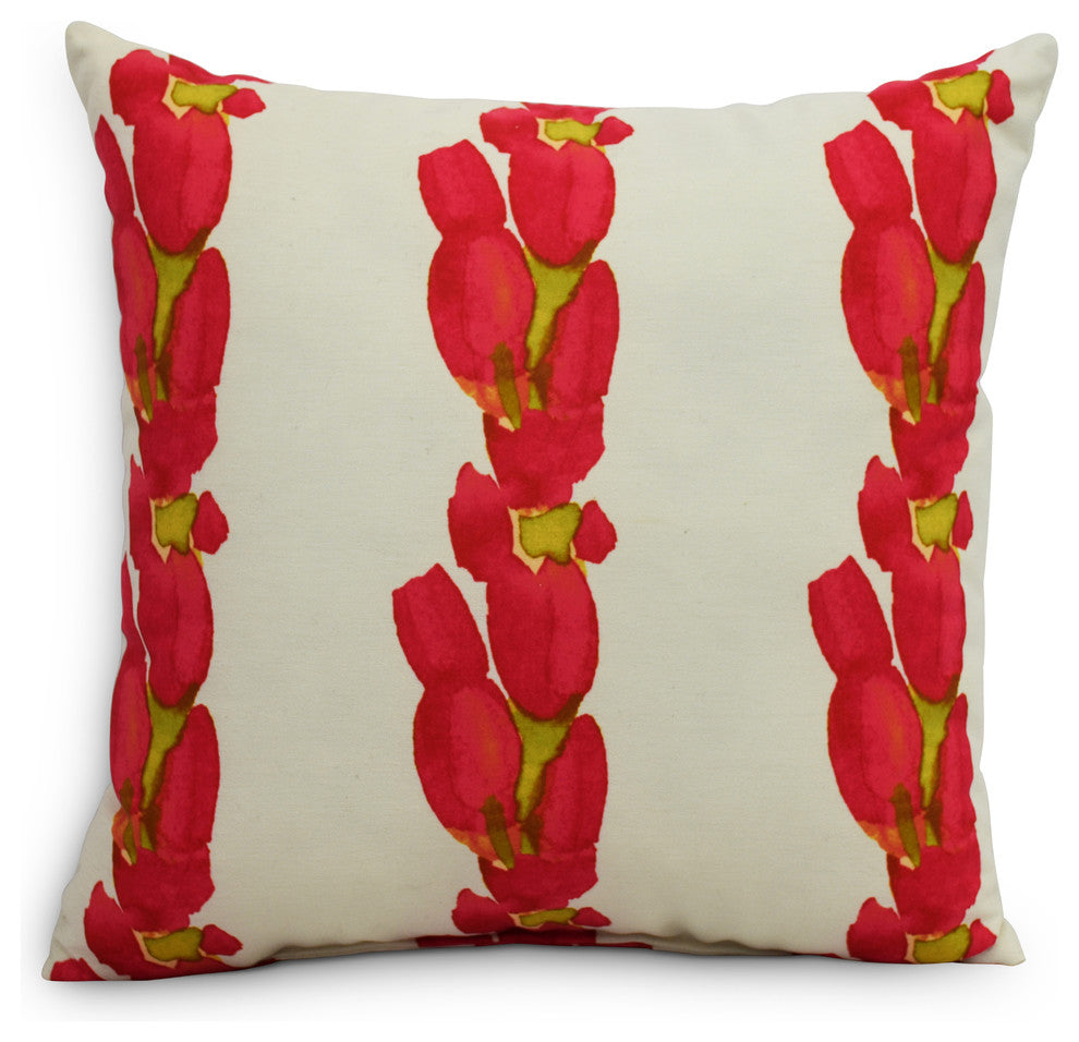 Sunset Tulip Stripe Decorative Floral Throw Pillow, Red, 16"