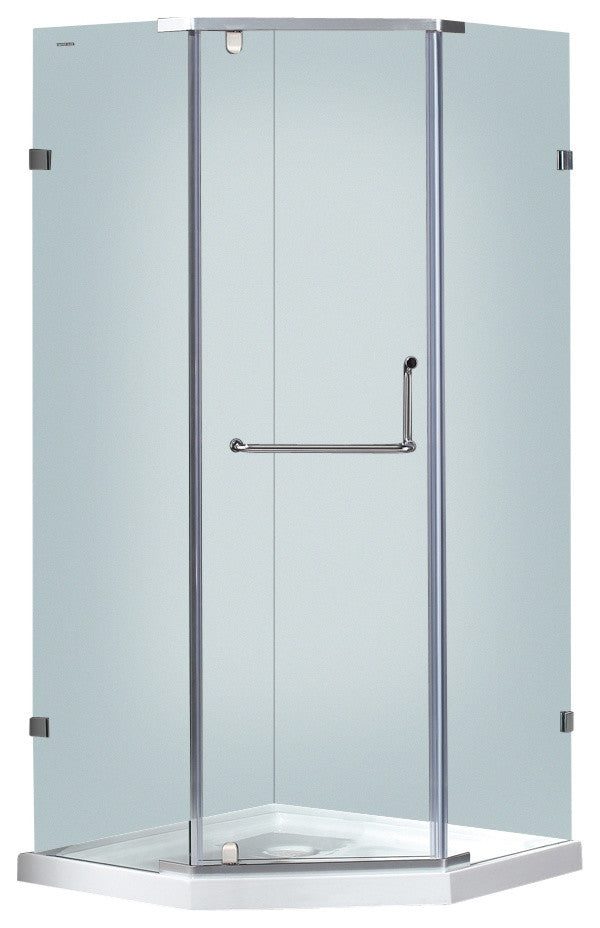 Aston 36"x36", Neo-Angle Semi-Frameless Shower, Stainless With Shower Base