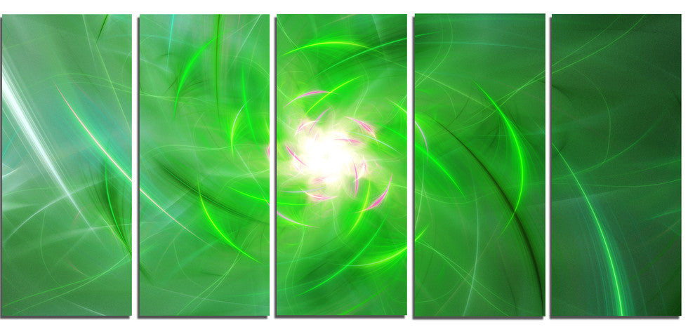 Light Green Fractal Whirlpool, Abstract Wall Art Canvas, 60"x28", 5 Panels