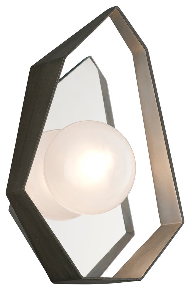 Origami LED Wall Sconce, Graphite With Silver Leaf With Frosted Clear Glass