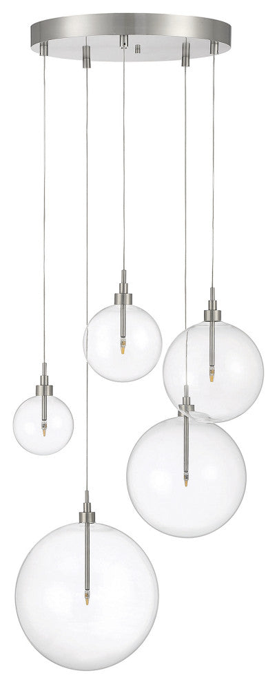 5-Light Pendant in Natural Brass, Brushed Nickel