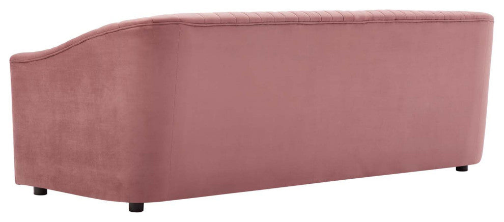 Tufted Sofa, Pink, Velvet, Modern, Mid Century Living Hotel Lounge Cafe Lobby