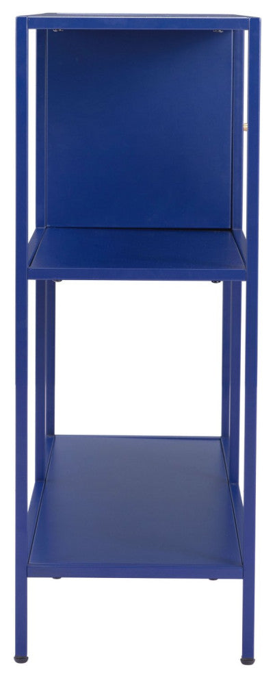 Bookcase Wall Shelf Rack, Steel Metal, Blue, Gold, Lounge Lobby Hospitality