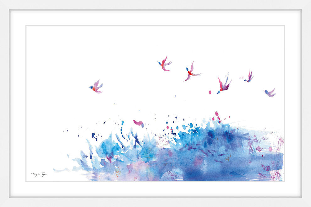 Marmont Hill, "Birds Flying Over Sea" by Maya Gur Framed Painting Print, 30x20