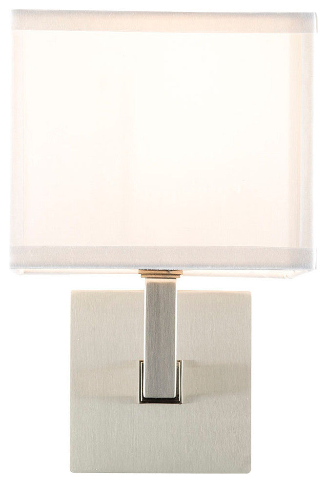 Sofia Wall Sconce With White Fabric Shade, Brushed Nickel, One Light
