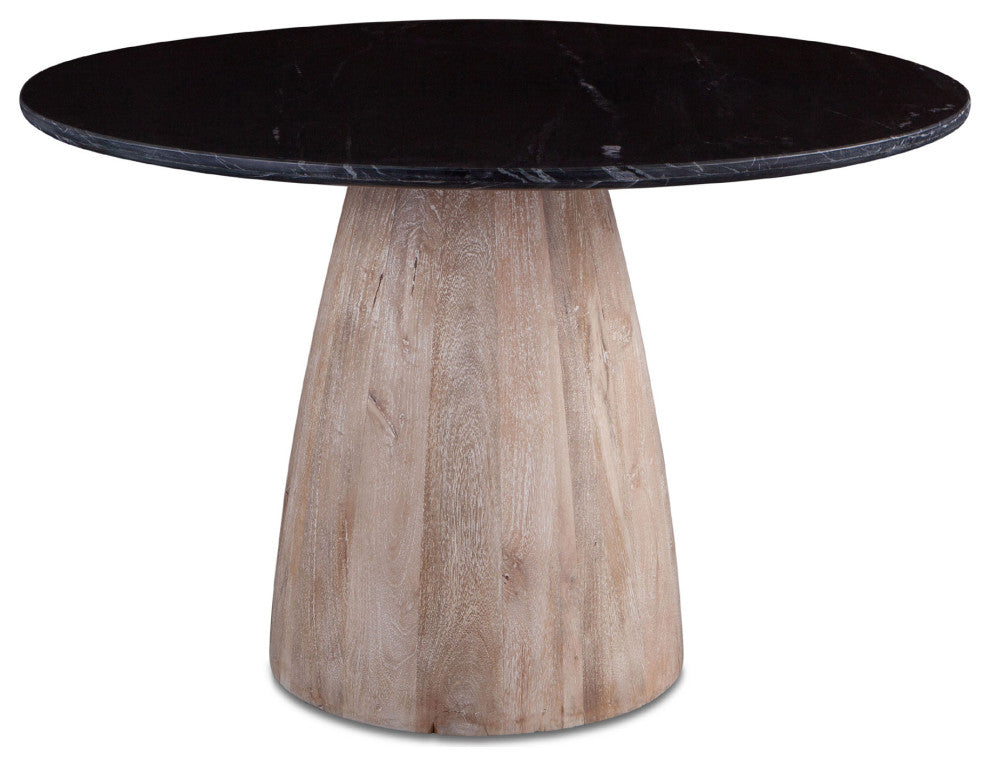 Palm Desert Natural Black Marble Dining Table With Modern Washed Wood Base