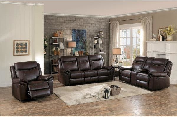 2-Piece Apollo Double Recliner Sofa, Love Seat w Console Dark Brown Leather