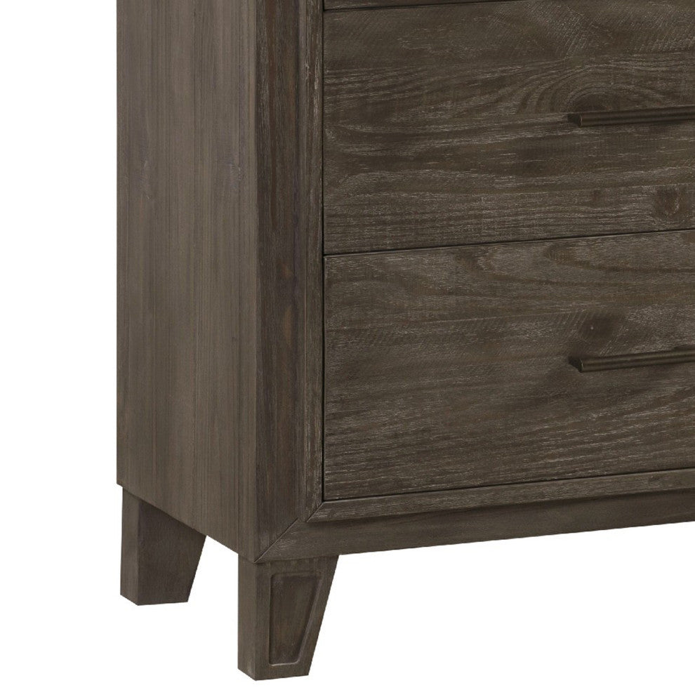 Benzara BM273443 Solid Pine Wood Dresser, 6 Drawers, Metal Handles, Rustic Brown