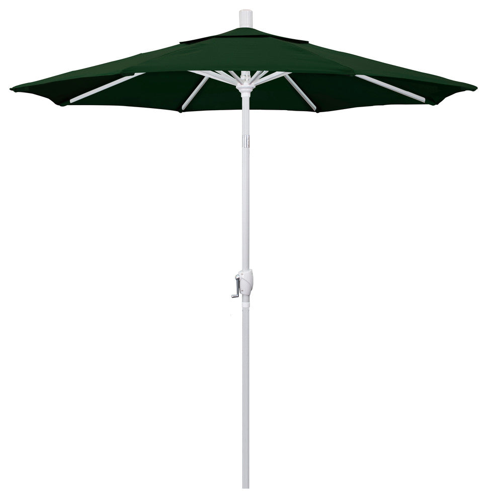 7.5' White Push-Button Tilt Crank Aluminum Umbrella, Hunter Green Pacifica