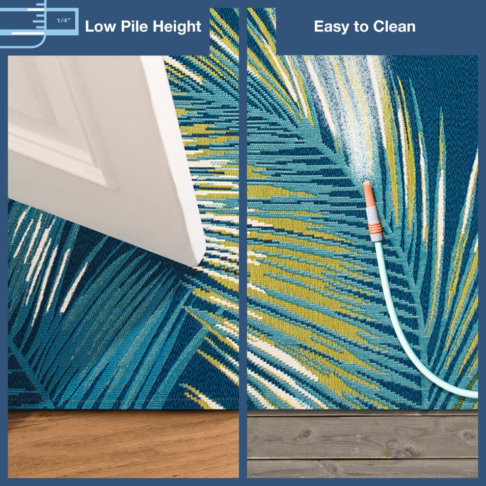 Marina Palm Border Indoor/Outdoor Rug, Navy, 6'6"x9'3"