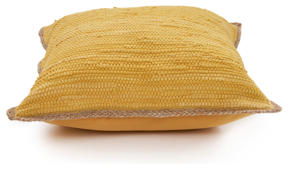 Solid Chickadee Yellow Jute Bordered Throw Pillow