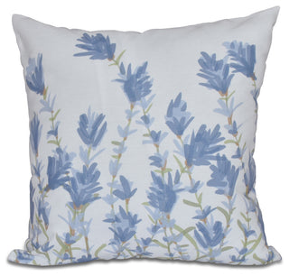 Lavender, Floral Print Pillow, Blue, 18"x18"