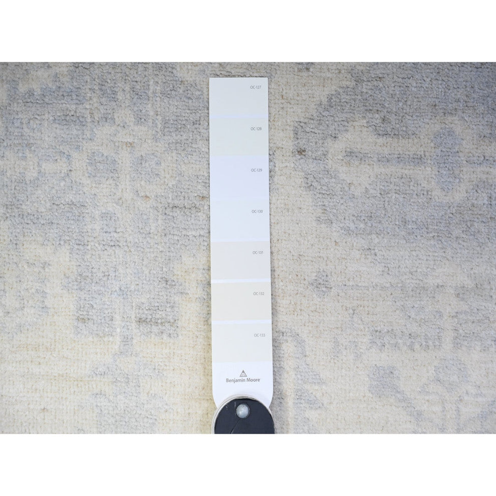 Ivory White Wash Peshawar With Faded Colors Wool Hand Knotted Rug, 4'1"x5'8"