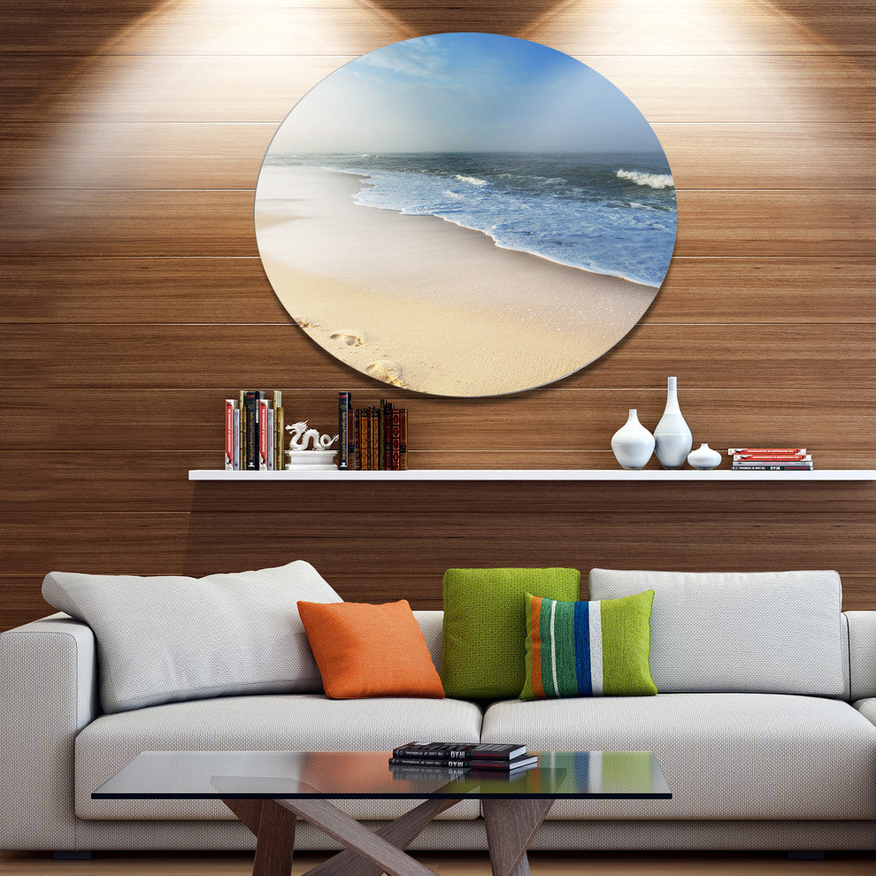 Clam Tropical Beach With Footprints, Seashore Round Wall Art, 23"