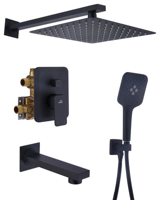 9inch Shower System Brushed Nickel Dual Head Waterfall Shower Bar System, Matte Black