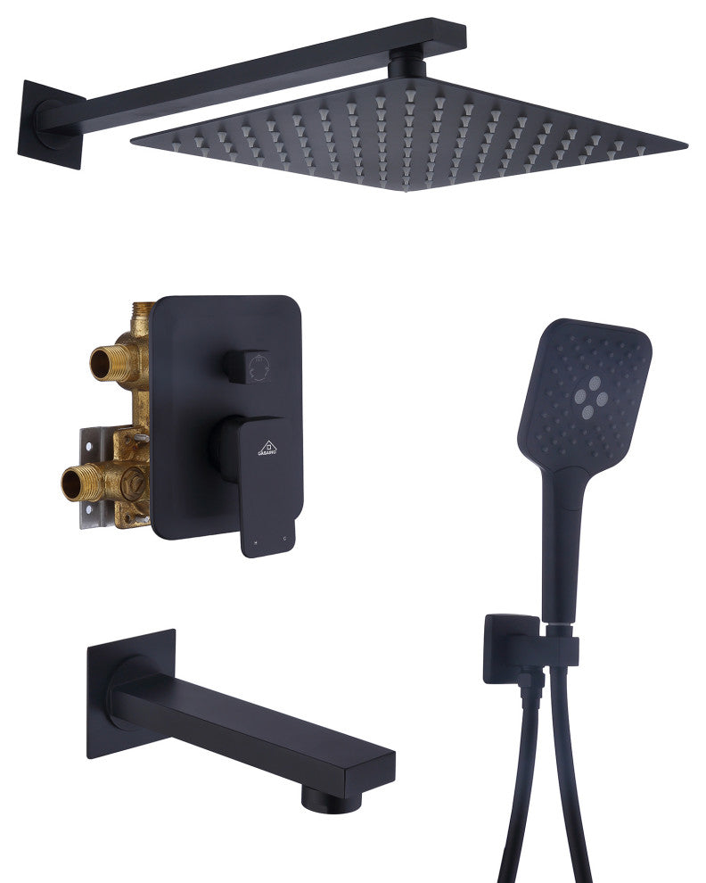 9inch Shower System Brushed Nickel Dual Head Waterfall Shower Bar System, Matte Black