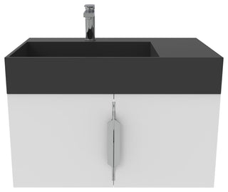 CastelloUSA Amazon 30" Left Wall Mounted Bathroom Vanity Set, White, Black Top, Brushed Nickel