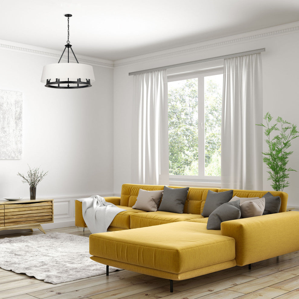Colby Transitional 6 Light Matte Black White Metal Chandelier