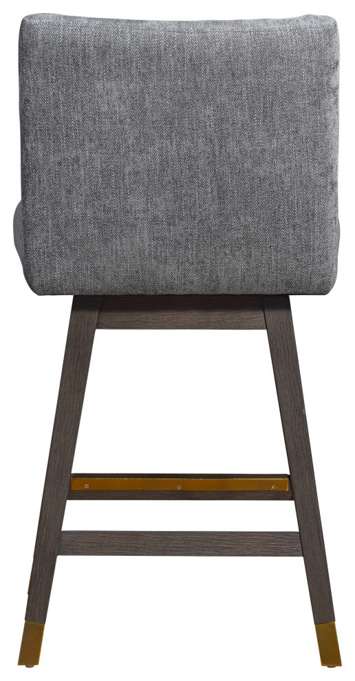 Basila Swivel Counter Stool in Grey Oak Wood Finish with Grey Fabric