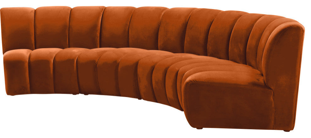 Infinity Channel Tufted Velvet Modular Chair, Cognac, 4 Piece