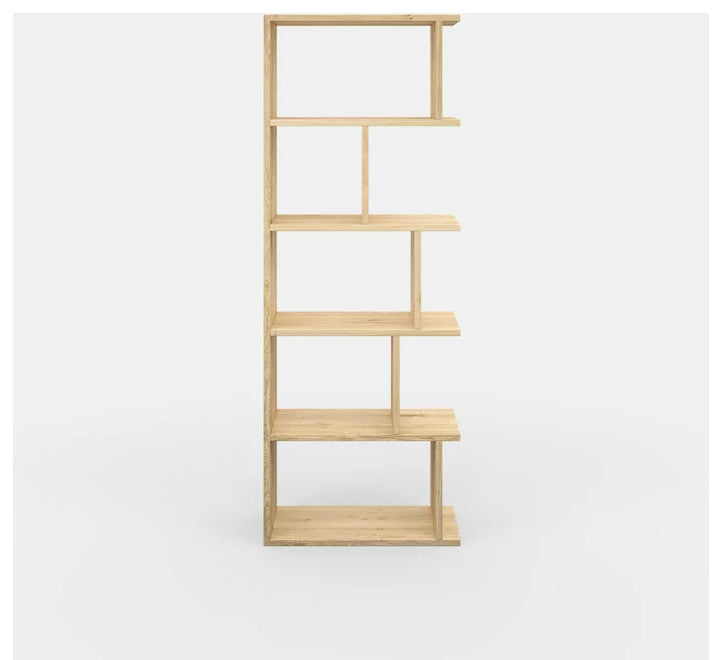 Modern Bookcase, Unique Geometric Design With 5 Cubbies & Bayside Shelves, Oak