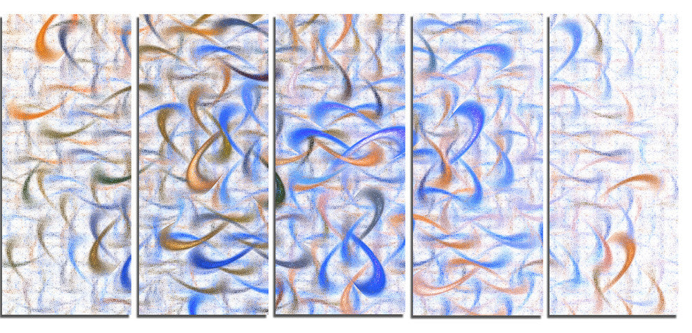 Light Blue Watercolor Fractal Art, Abstract Art on Canvas, 60"x28", 5 Panels