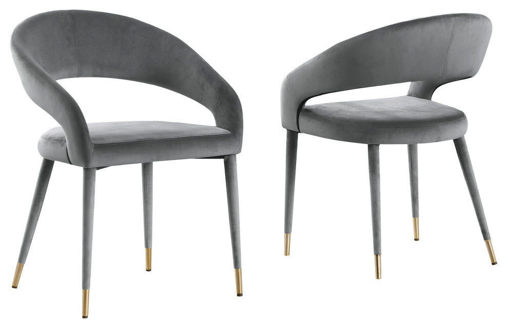Joel Velvet Contemporary Dining Chair With Gold Accents, Set of 2, Grey