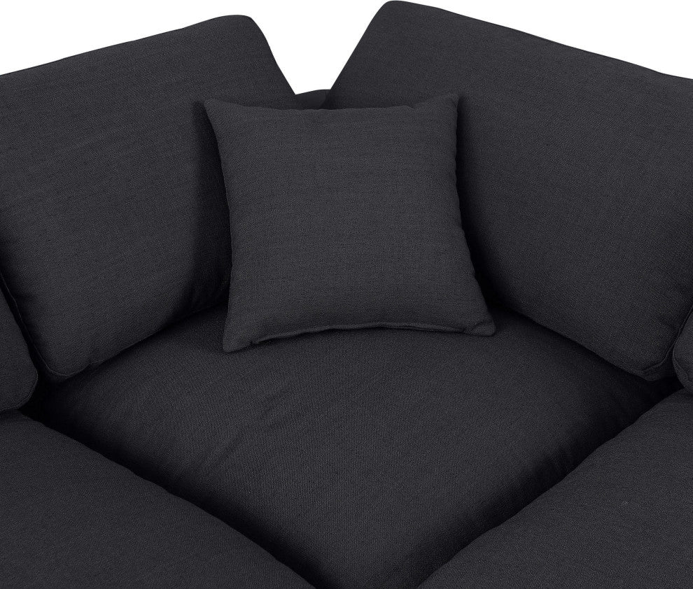 Comfy Upholstered L-Shaped Modular Sectional, Black, 6-Piece: 3 Armless Chair, 3 Corner Chair, Linen Textured Fabric