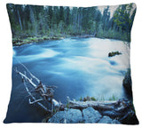 Beautiful Blue River in Forest Landscape Printed Throw Pillow, 18"x18"