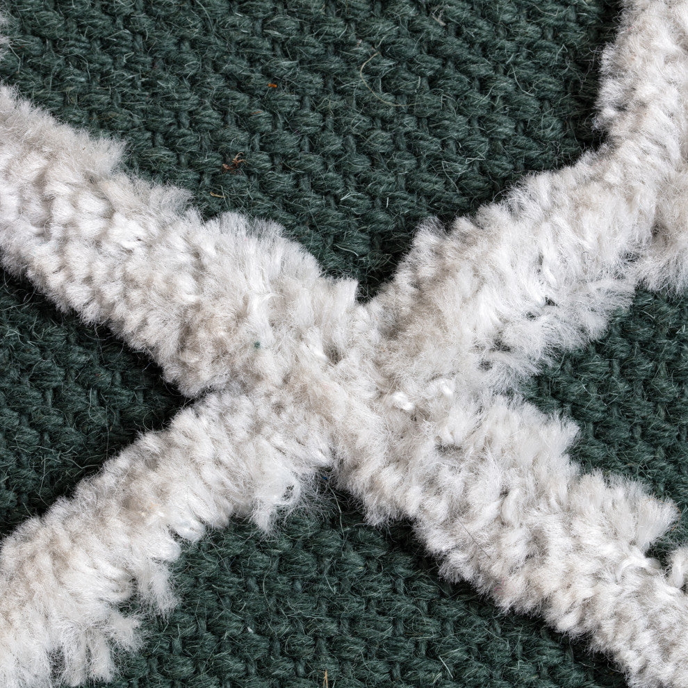 Forest Trail 22" x 22" x 16" Green and Ivory Pouf