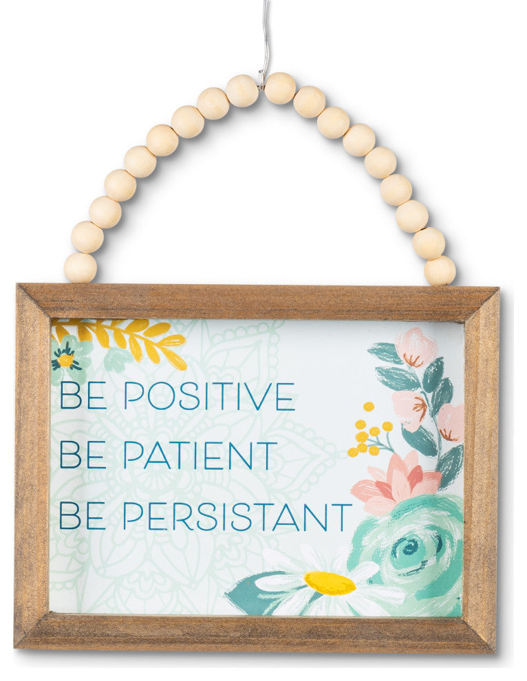 Set of 3, 7.88" Inspirational Wood Wall Art, Beaded Hanging Handles
