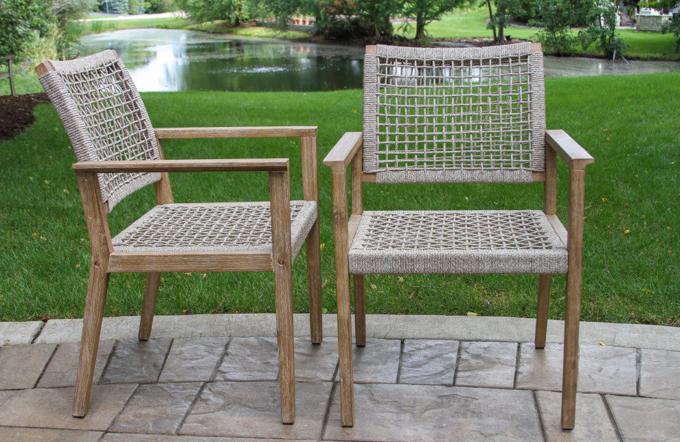 6 Person Antique Wash Lazy Susan Table With Wheat Rope Chairs