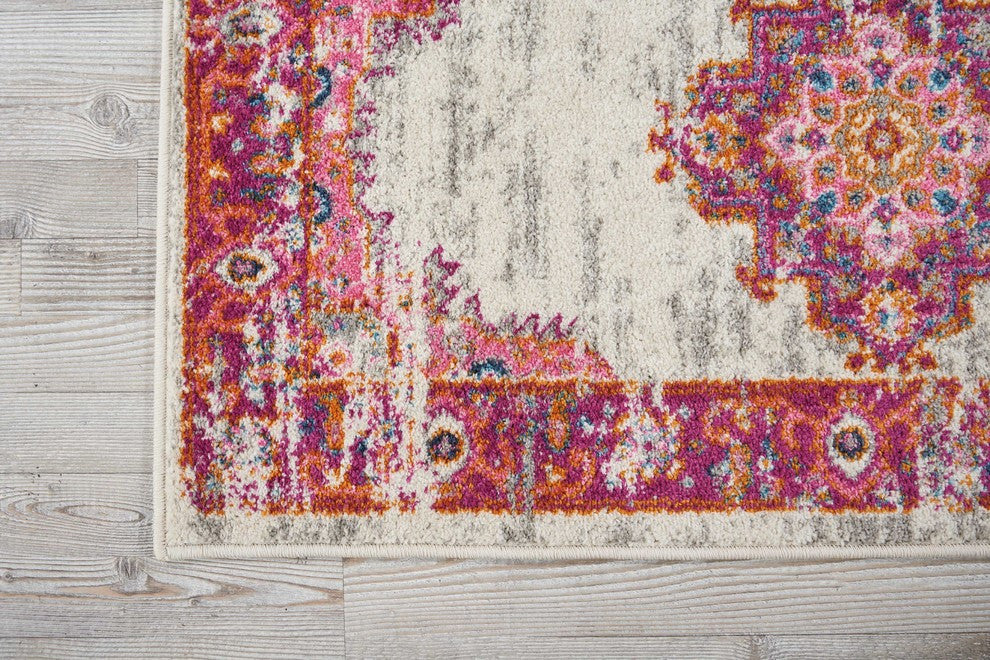 Nourison Passion Ivory/Fuchsia Area Rug, 2'2"x10'