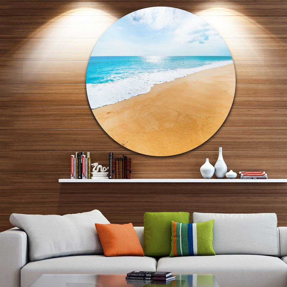 Serene Beach And Sun Daylight, Beach Disc Metal Wall Art, 23"