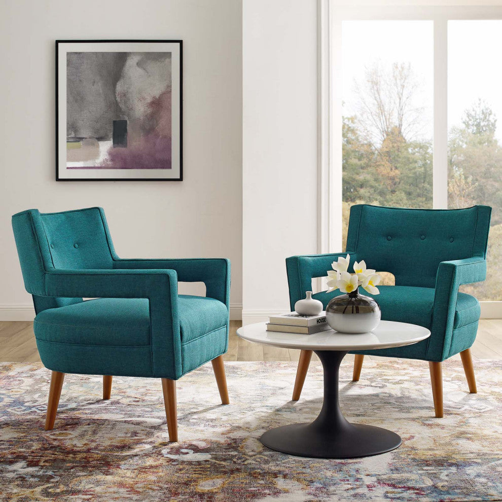 Sheer Upholstered Fabric Armchair Set of 2 Teal