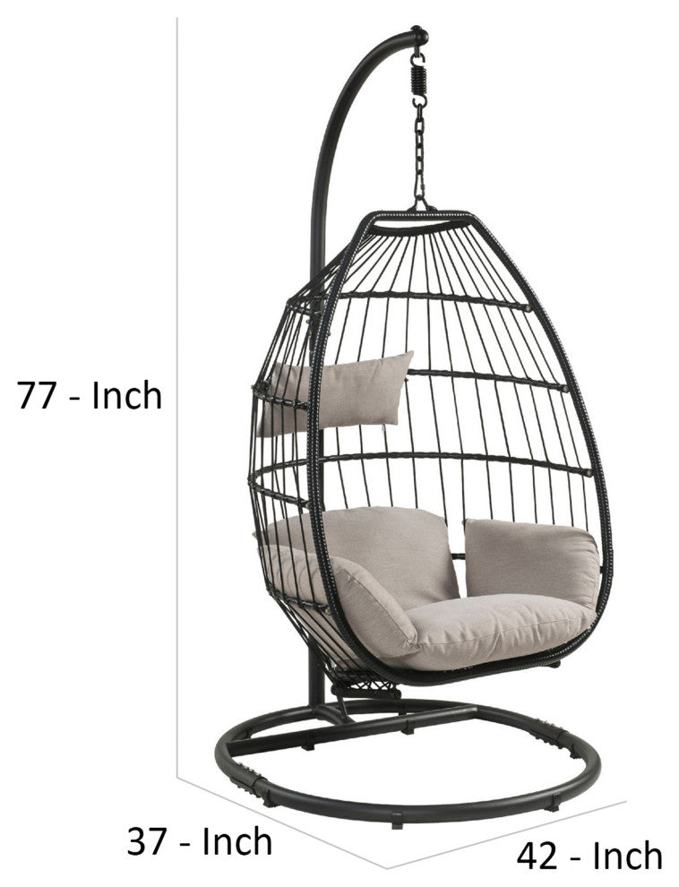 Benzara BM269039 Patio Hanging Chair With Wicker Lattice Frame, Black