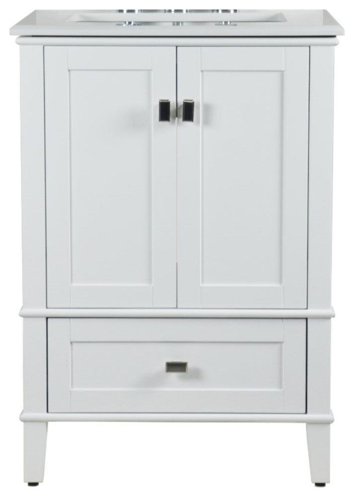 25" Single Vanity, White With Engineered Stone Top